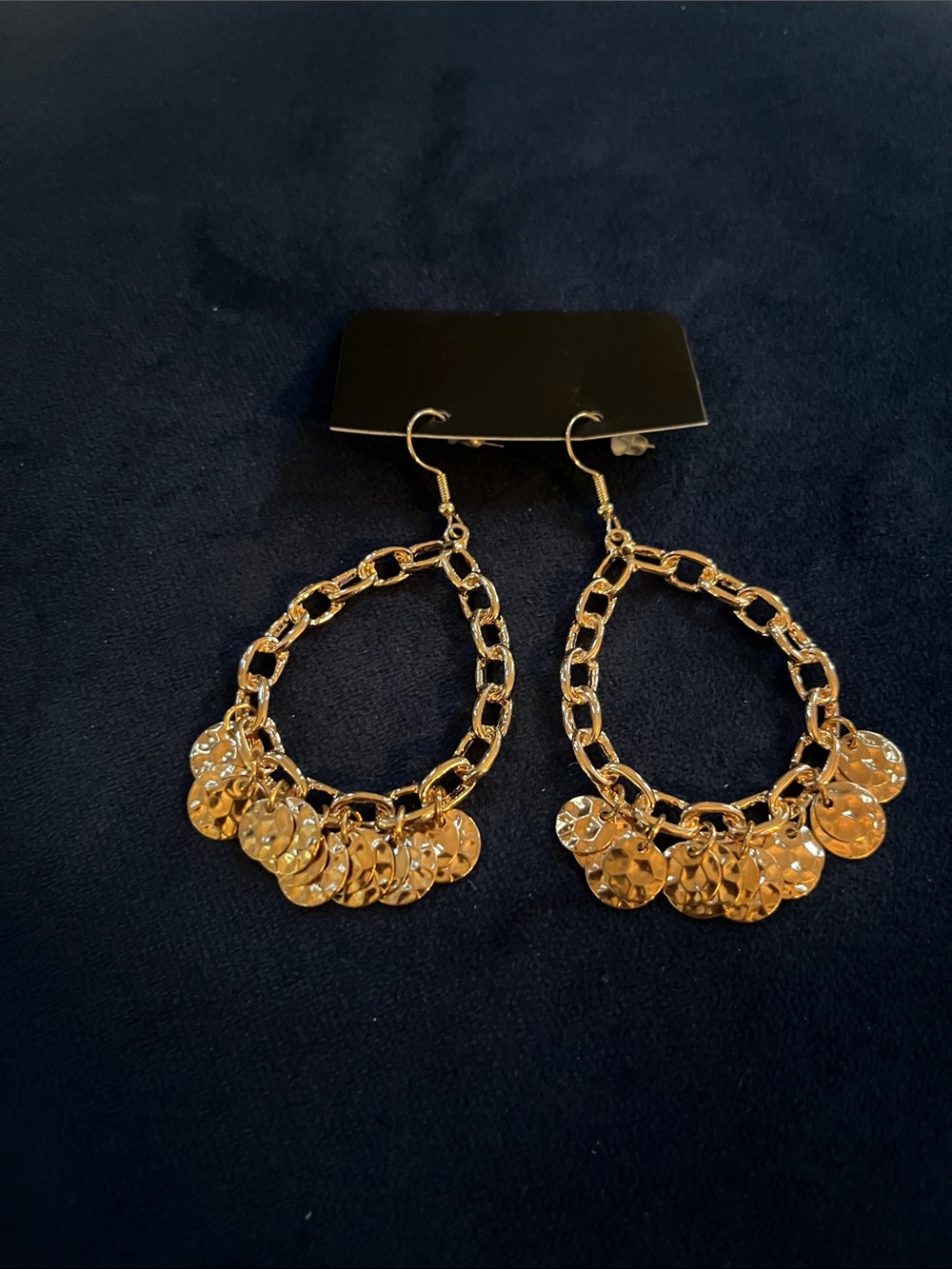 Gold Chain Drop Earrings with Coin Charms - Women Jewelry